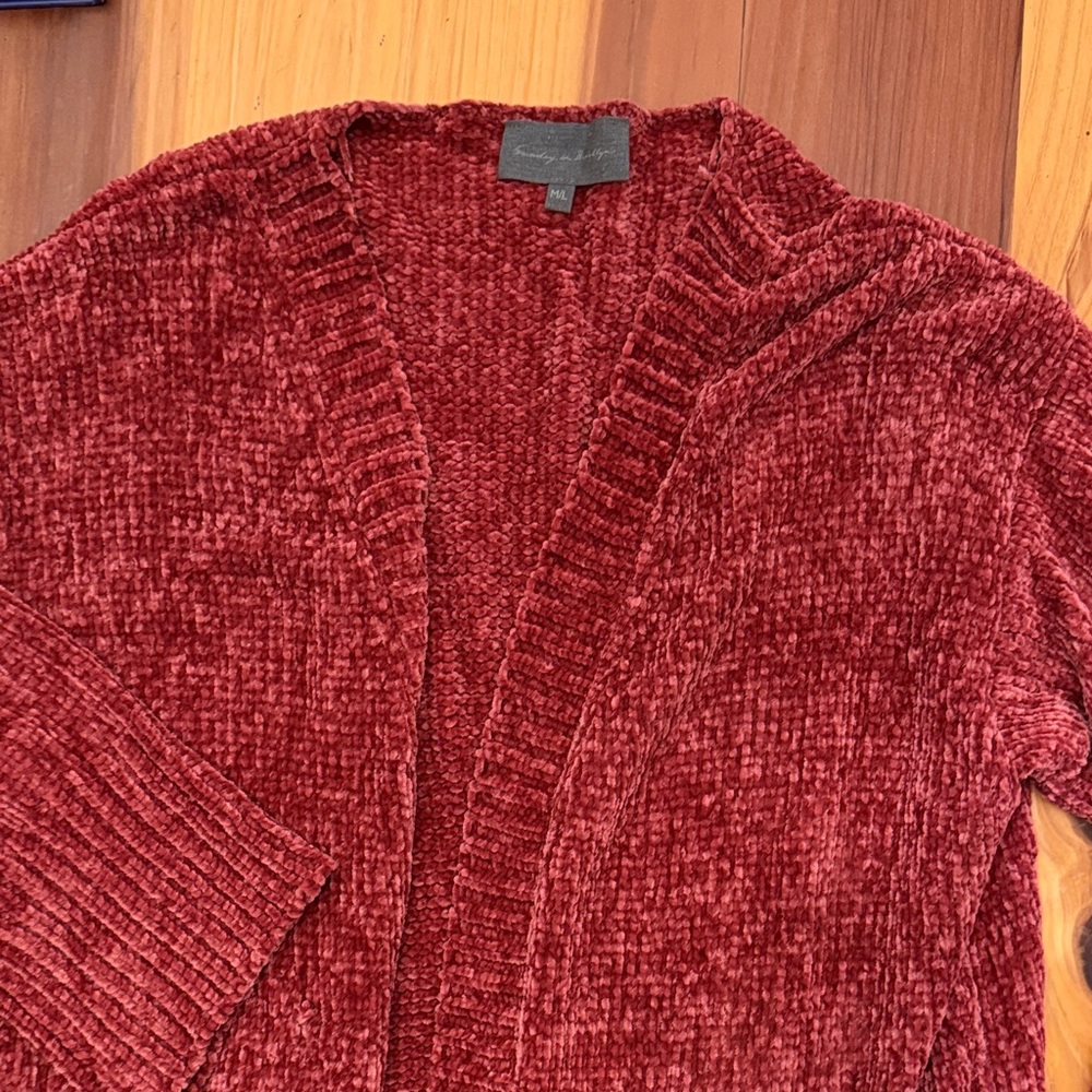 Sunday in Brooklyn Chenille Open-Front Cardigan - Burgundy Red